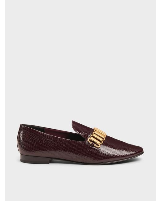 Charles & Keith Brown Snake-Print Metallic-Accent Loafers