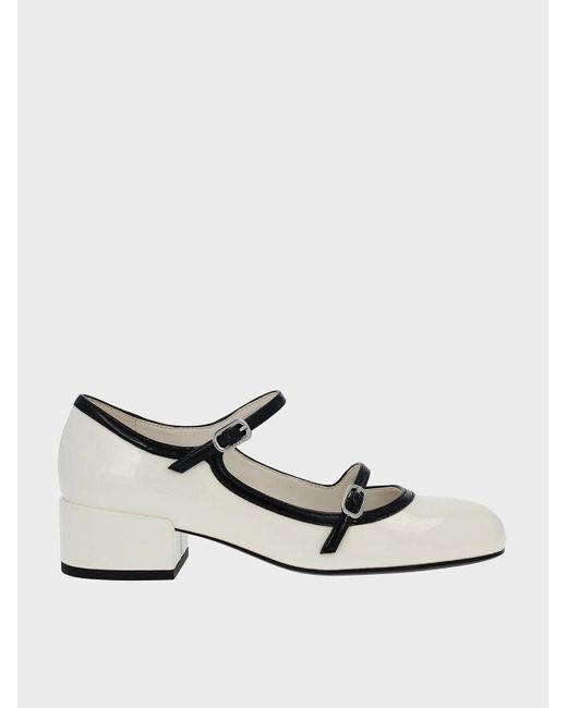 Charles & Keith Natural Patent Contrast-Trim Double-Strap Mary Jane Pumps