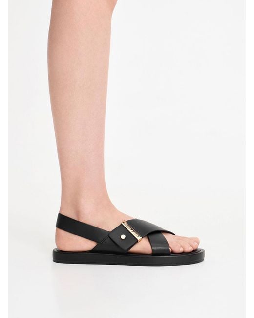 Black Strappy Flatform Thong Sandals - CHARLES & KEITH US