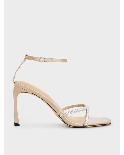 Charles & Keith White Recycled Polyester Crystal-Embellished Ankle-Strap Sandals