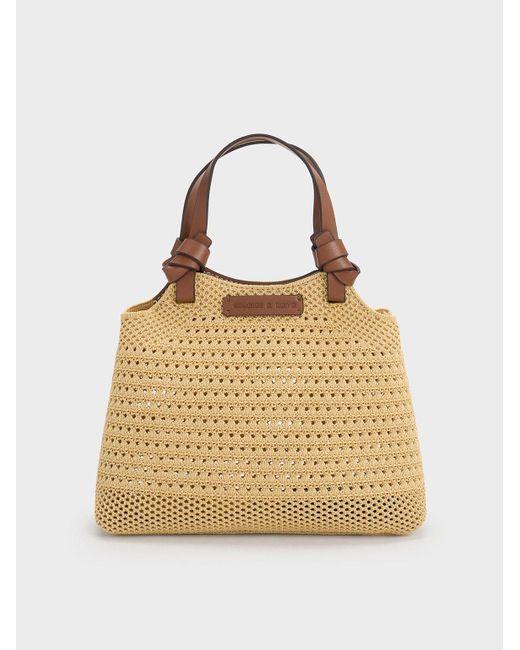 Charles & Keith Natural Ida Knotted Handle Knitted Tote Bag