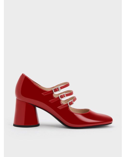 Charles & Keith Red Claudie Patent Buckled Mary Janes