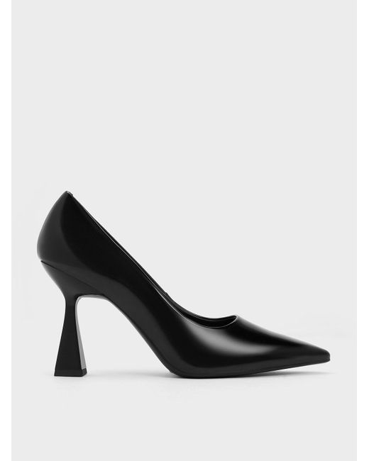 Charles & Keith Black Trapeze Heel Pointed-toe Pumps
