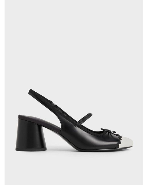 Charles & Keith White Two-tone Bow Slingback Pumps