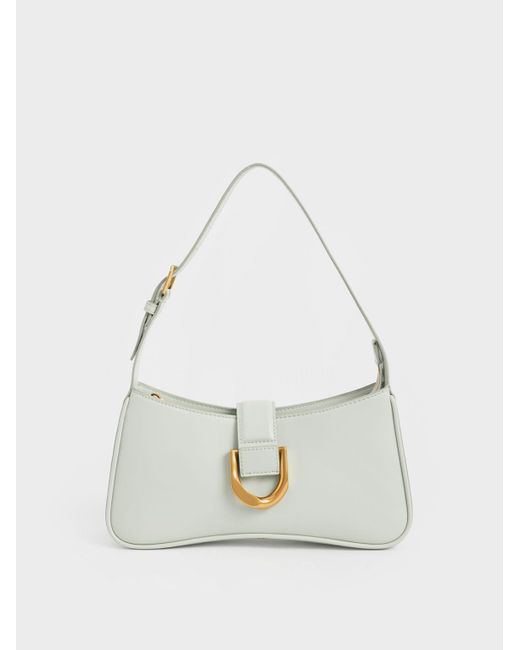 Charles & Keith Denim Gabine Curved Shoulder Bag in Mint Green (White) | Lyst