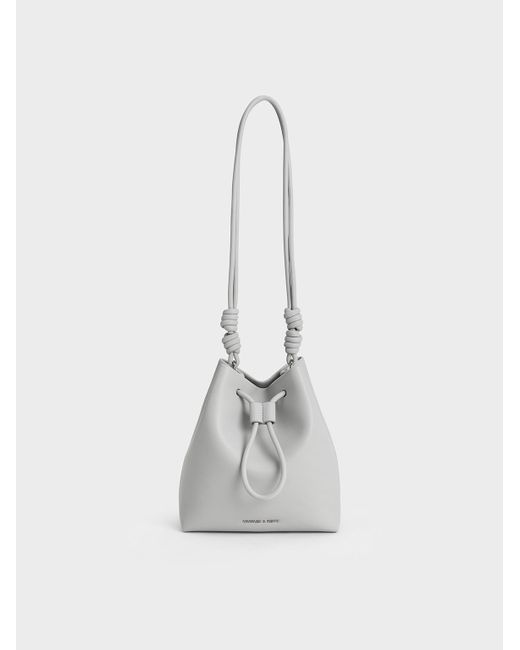 Charles & Keith White Leia Knotted Bucket Bag
