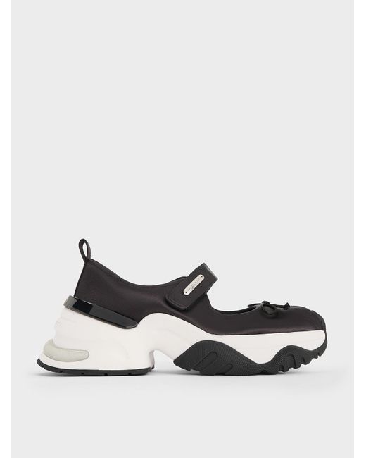 Charles & Keith White Satin Bow Two-Tone Mary Jane Sneakers