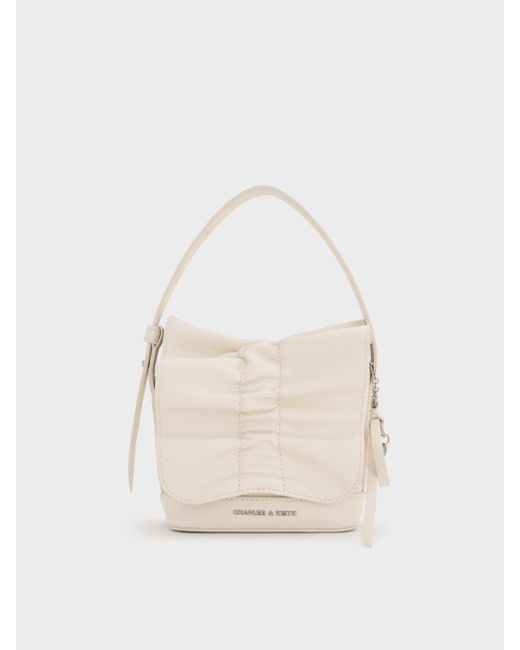 Charles & Keith White Kadee Ruched Bow-Charm Mini Bag