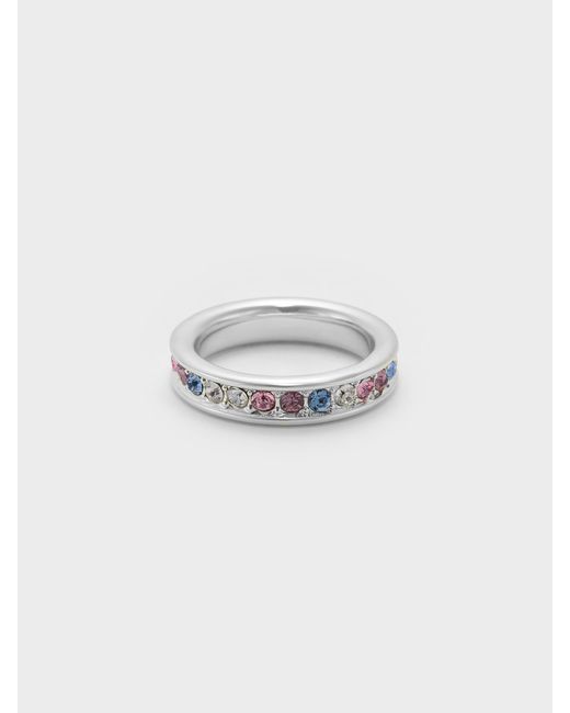 Charles & Keith White Maeve Crystal-Embellished Ring