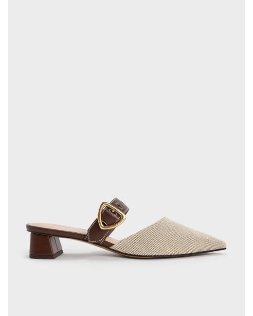 Charles & Keith White Sepphe Twill Cut-Out Heeled Mules