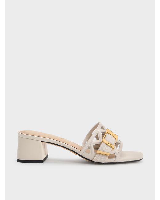 Charles & Keith Natural Whitney Leather Cut-Out Heeled Mules