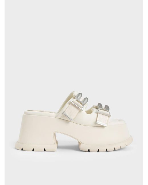 Charles & Keith Judy Hopps Metallic Accent Wedge Mules in Natural | Lyst