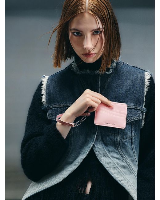 Charles & Keith Pink Agatha Chain-accent Wristlet Card Holder