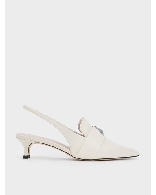 Charles & Keith White Trice Metallic Accent Pointed-toe Slingback Pumps