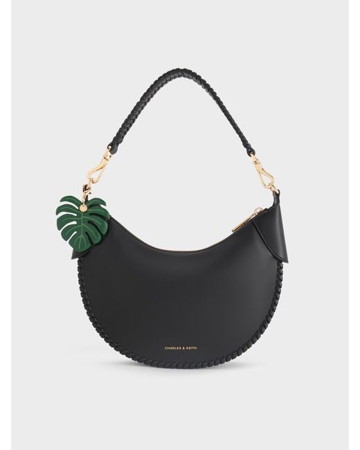 Charles & Keith Black Blume Braided Curved Hobo Bag