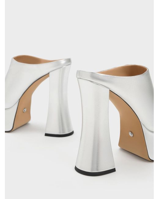 Charles & Keith Delphine Leather Metallic Platform Mules in White