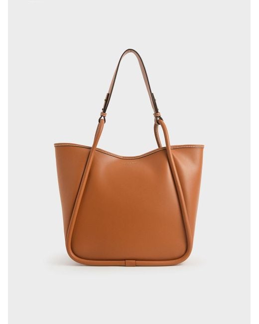 Charles & Keith Brown Lyla Tubular Slouchy Tote Bag