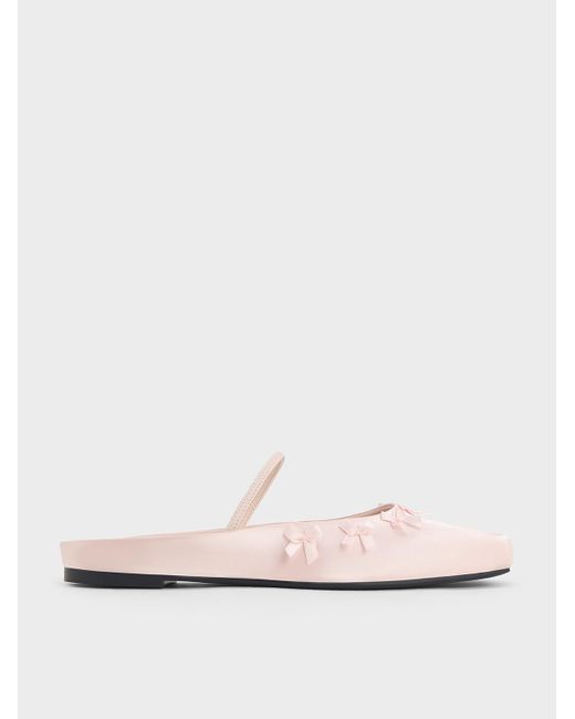Charles & Keith White Satin Bow Square-Toe Mules
