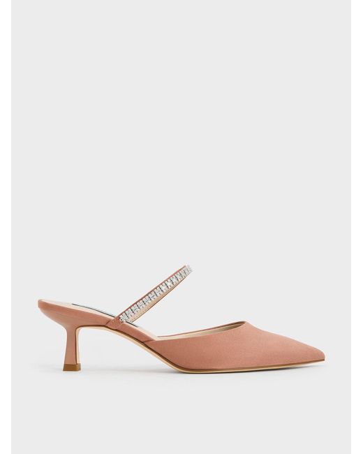 Charles & Keith White Ambrosia Textured Gem-embellished Pointed-toe Mules