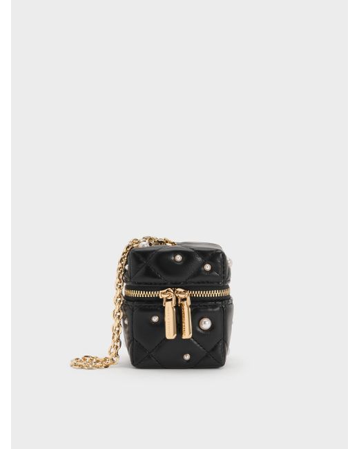 Charles & Keith White Janie Quilted Pearl Micro Bag
