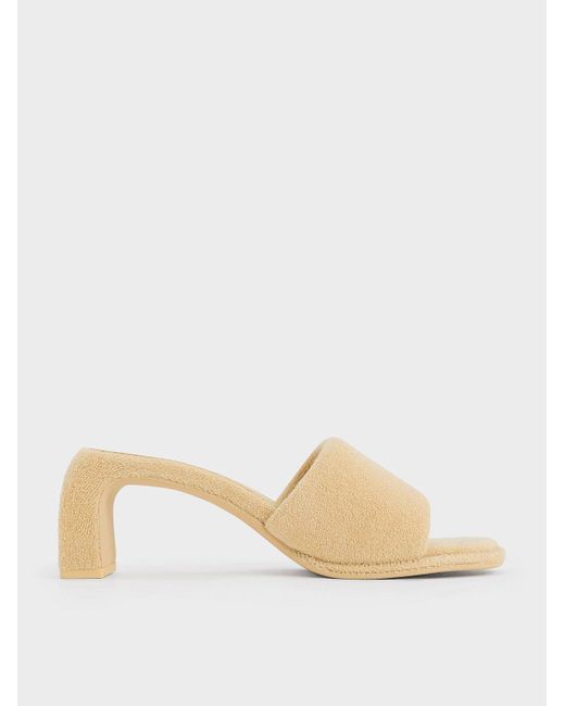 Charles & Keith Natural Loey Textured Curved-heel Mules