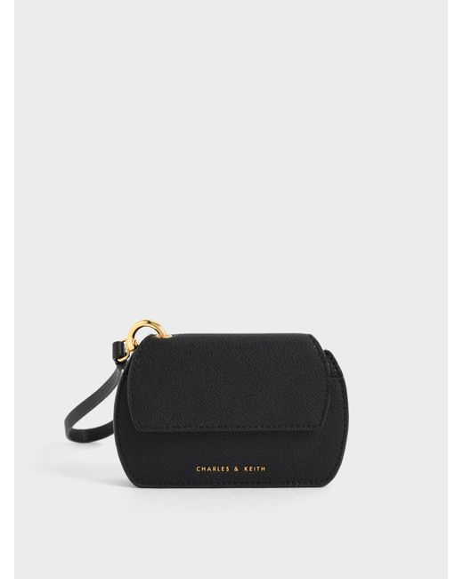 Charles & Keith Black Selby Front Flap Curved Wristlet