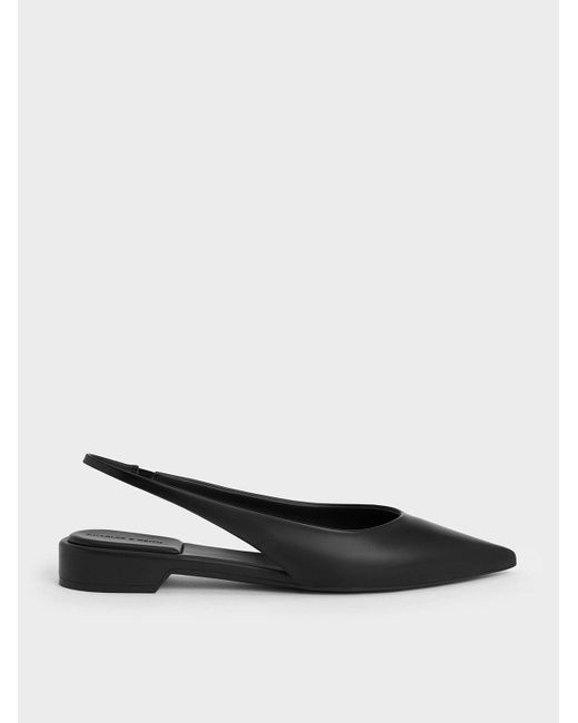 Charles & Keith White Pointed-Toe High-Vamp Slingback Flats