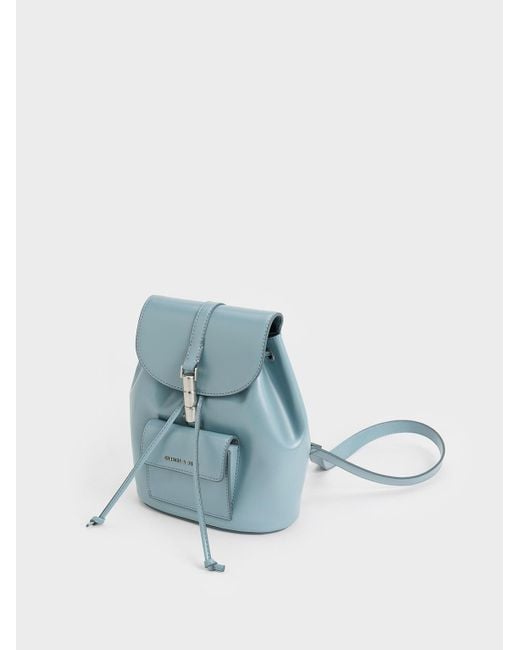 Charles & Keith Blue Cesia Metallic Accent Backpack