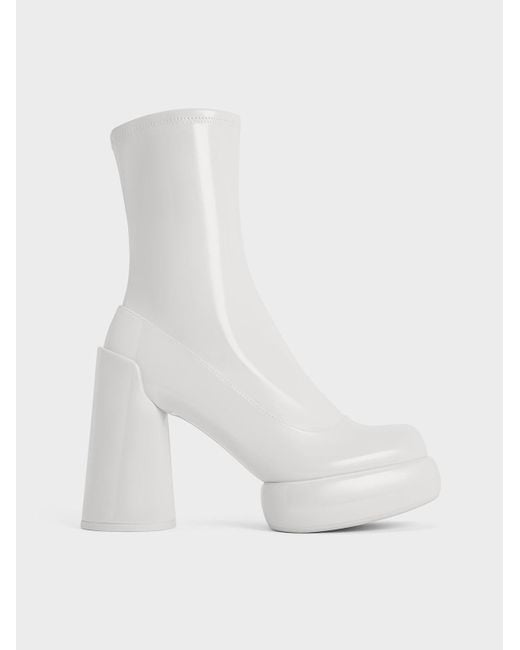 Charles & Keith White Darcy Patent Platform Ankle Boots