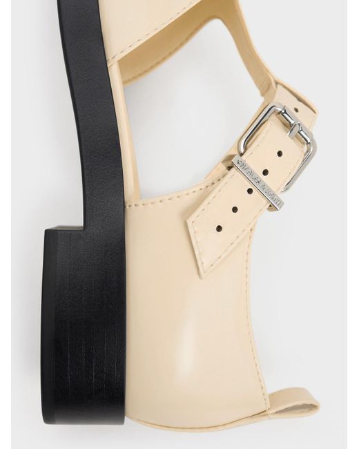 Charles & Keith White Charly Two-tone T-bar Buckled Sandals