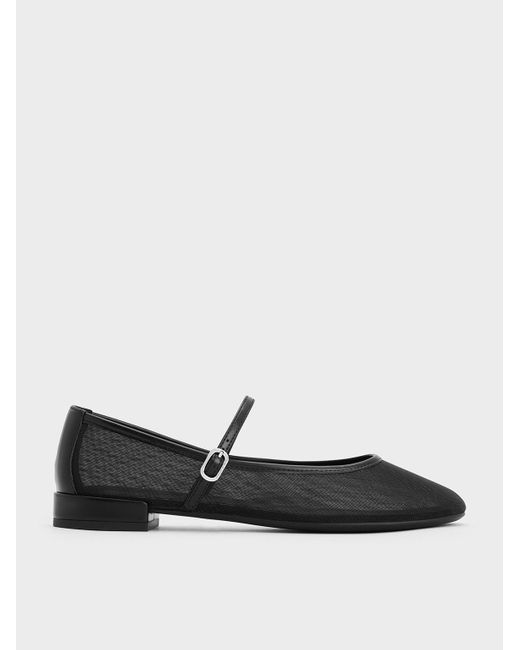 Charles & Keith Black Gertrude Mesh Mary Jane Flats
