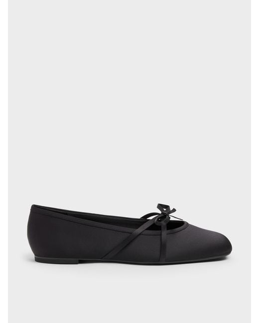 Charles & Keith Black Satin Bow Ballet Flats