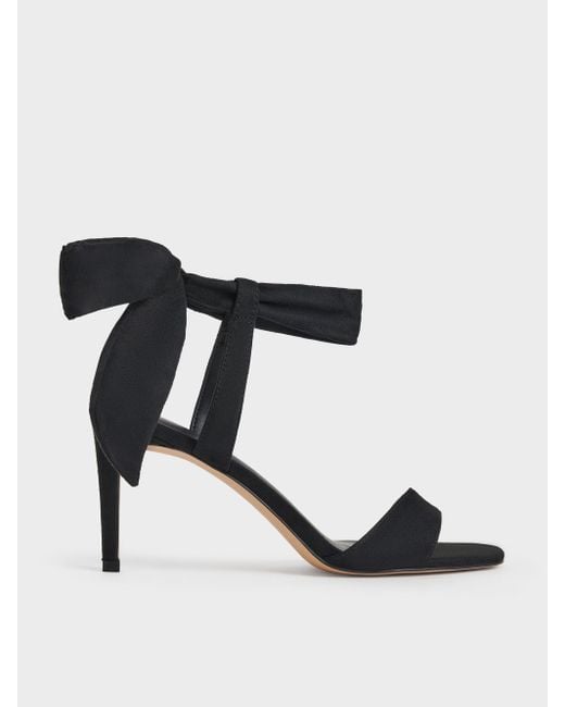 Charles & Keith Black Eliana Textured Tie-around Heeled Sandals