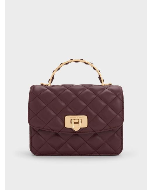 Charles & Keith Purple Cressida Quilted Top Handle Bag