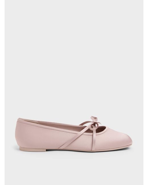 Charles & Keith Pink Satin Bow Ballet Flats