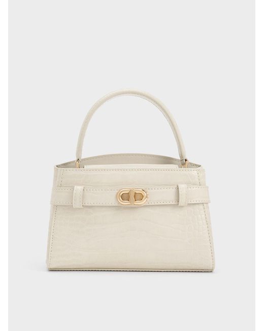 Charles & Keith Natural Aubrielle Croc-effect Top Handle Bag