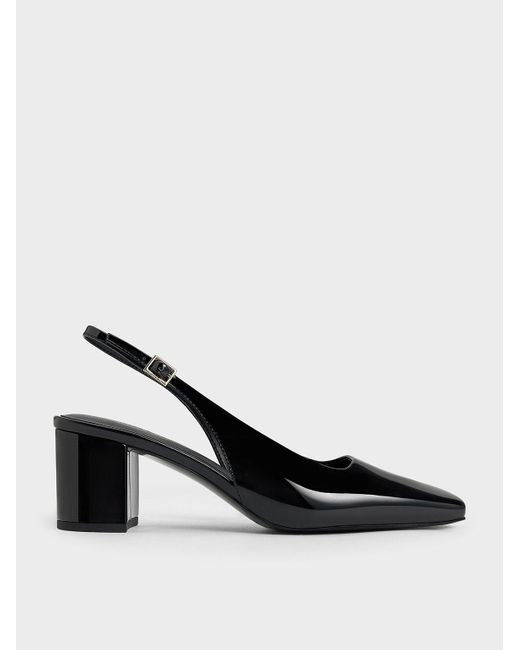 Charles & Keith Black Patent Square-toe Slingback Pumps