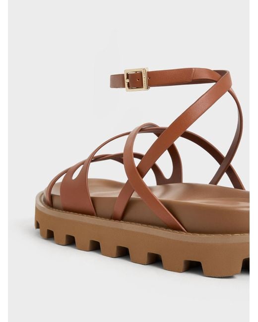 Charles & Keith Brown Crossover Ankle-strap Sandals