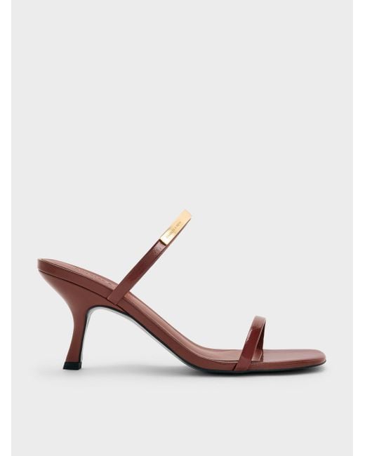 Charles & Keith Pink Patent Metallic-Accent Double-Strap Heeled Sandals