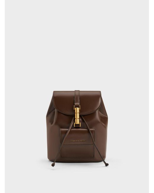 Charles & Keith Brown Cesia Metallic Accent Backpack