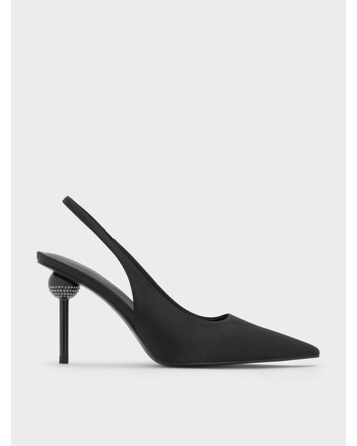 Charles & Keith Multicolor Satin Crystal Ball-Heel Slingback Pumps