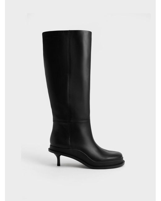 Charles & Keith Frida Leather Knee-high Boots in Black | Lyst Australia