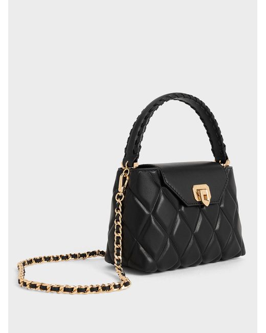 Charles & Keith Black Arwen Quilted Braided-strap Top Handle Bag