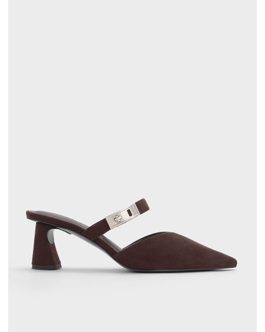 Charles & Keith White Lando Faux Suede Heeled Mules