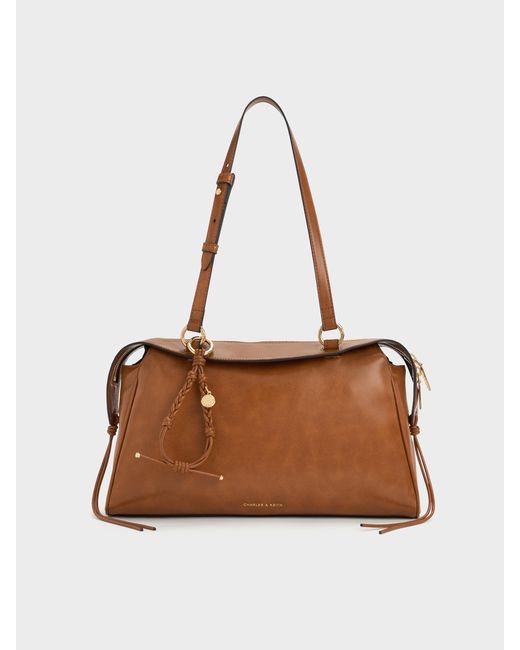Charles & Keith Brown Haylen Braided-Charm Tote Bag