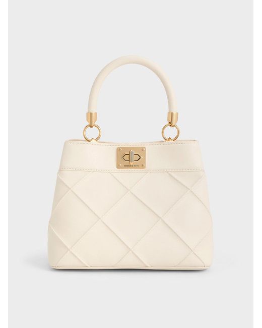Charles & Keith Natural Eleni Quilted Top Handle Bag