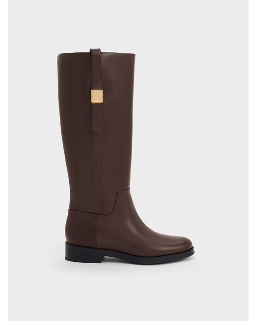 Charles & Keith Brown Yvette Metallic-accent Knee-high Boots