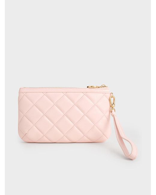 Charles & Keith Pink Cressida Quilted Wristlet