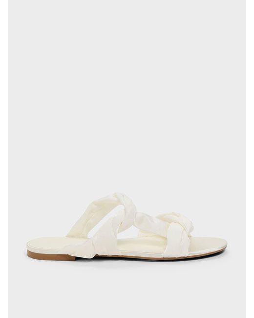 Charles & Keith White Ruched-Strap Slide Sandals