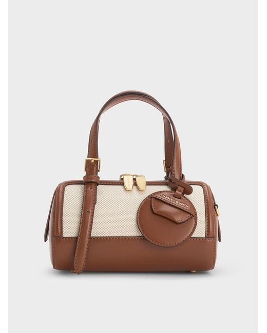 Charles & Keith Brown Enola Canvas Bowling Bag